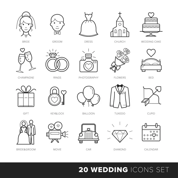 Todos os tipos de casamento casamento ou ícones nupciais Set Vector. Preto e branco — Vetor de Stock