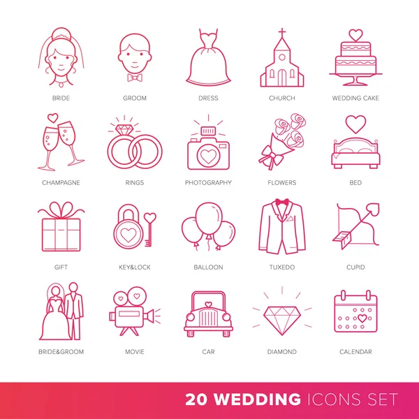 Alla typer av bröllop äktenskap eller brud ikoner som vektor. — Stock vektor