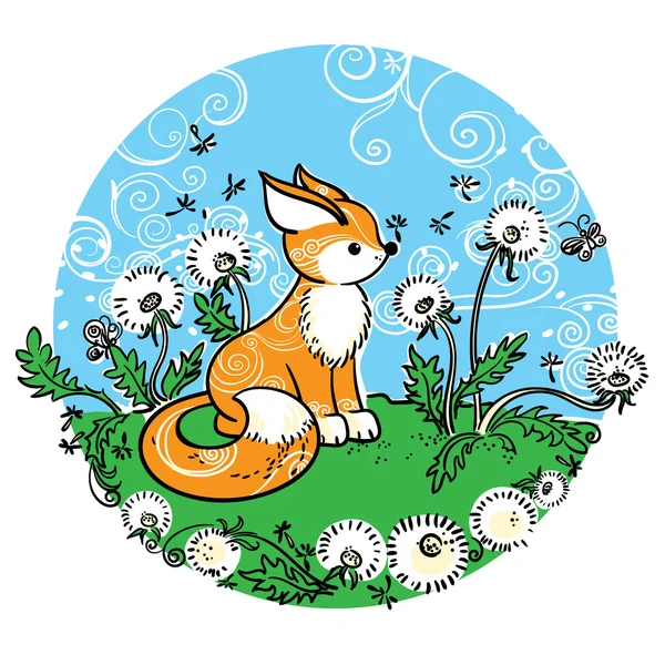 在一片草地幼狐 — 图库矢量图片