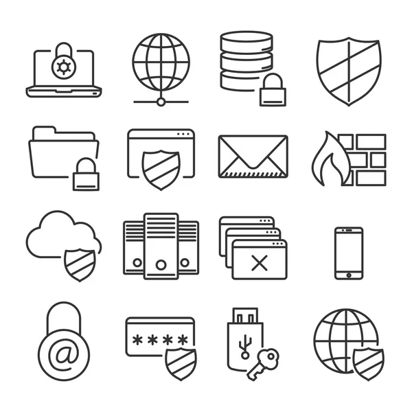 Iconos de seguridad de la tecnología de la información. Línea llana — Archivo Imágenes Vectoriales