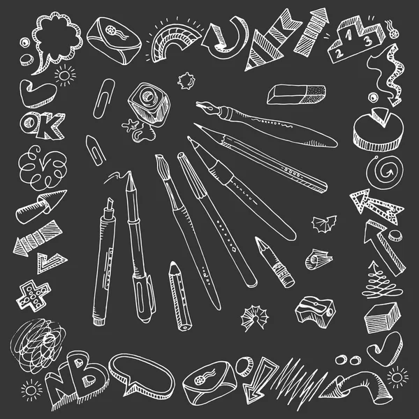 Schrijven tools en doodles — Stockvector