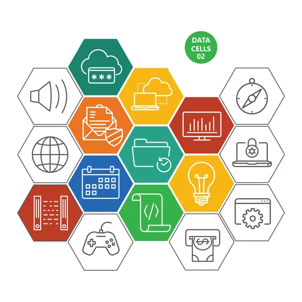 Cellules de données avec icônes informatiques — Image vectorielle