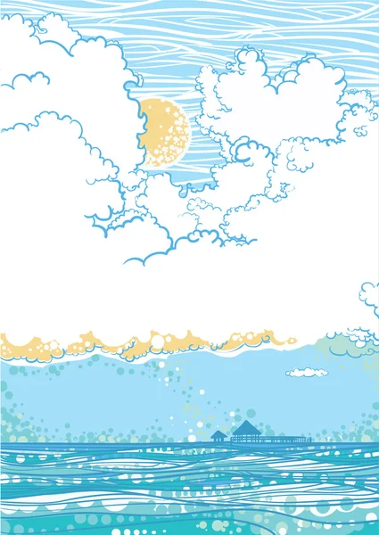 Paisaje marino con nubes — Vector de stock