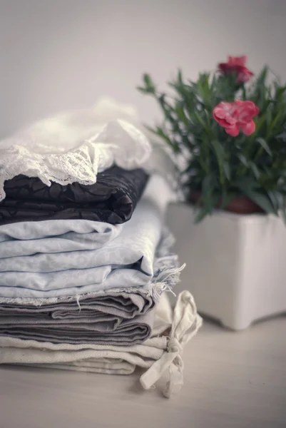 Stack of different fabrics — Stock Photo, Image