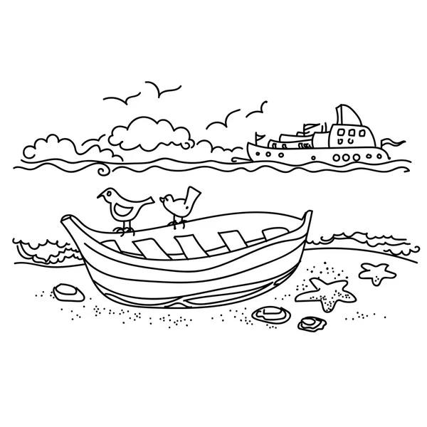Barca a vela disegnata a mano — Vettoriale Stock
