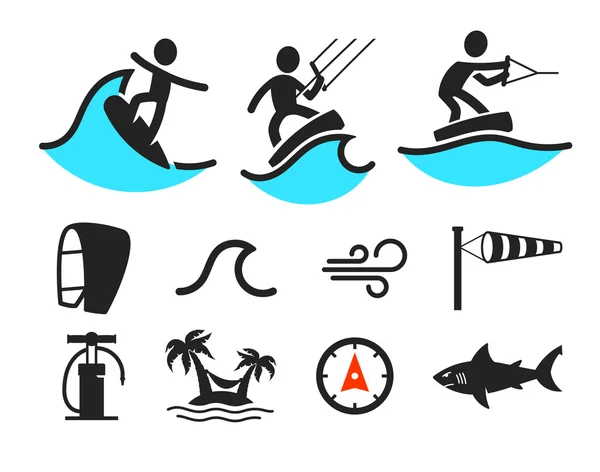 Summer water sport pictograms — Stock Vector