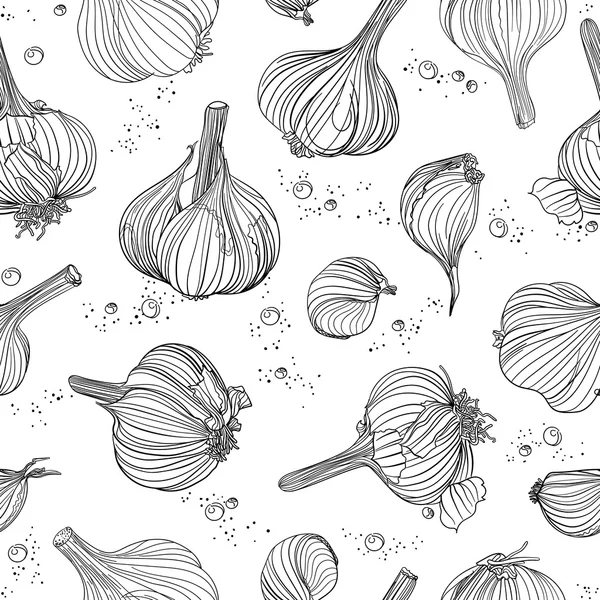 Seamless pattern - garlic and peppercorns — Stock Vector