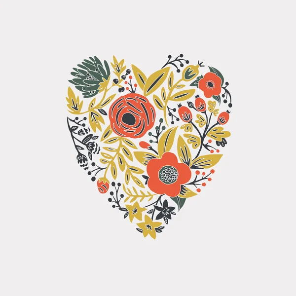 Coeur floral vintage design — Image vectorielle