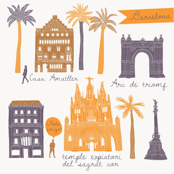 Monuments et monuments de Barcelone — Image vectorielle