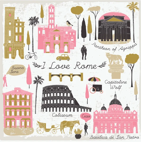 Rome landmarks and monuments — Stock Vector