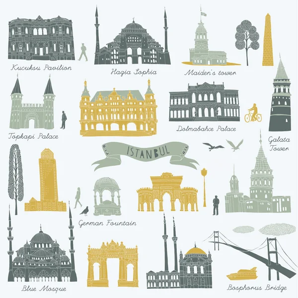 伊斯坦布尔地标和纪念碑 — 图库矢量图片