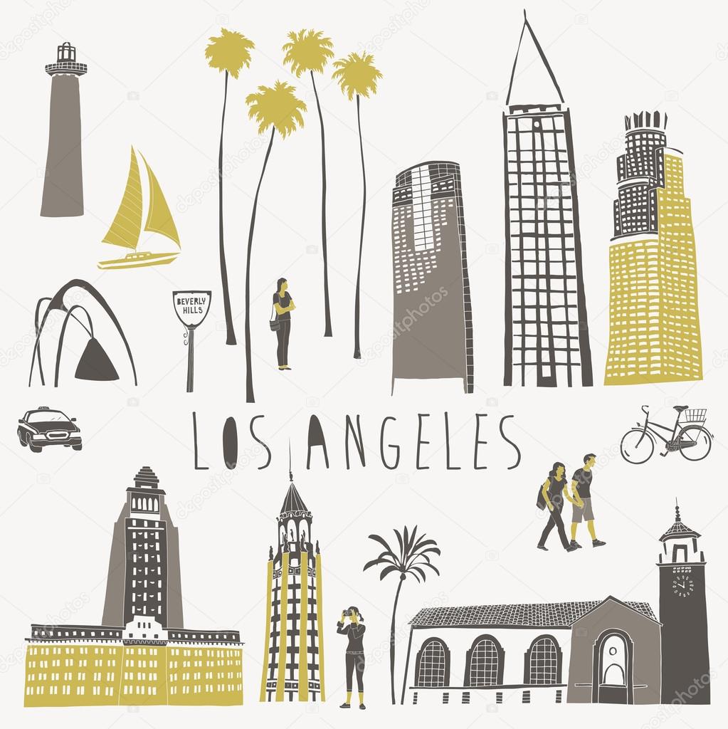 Los Angeles landmarks and monuments — Stock Vector © Lavandaart 107627656