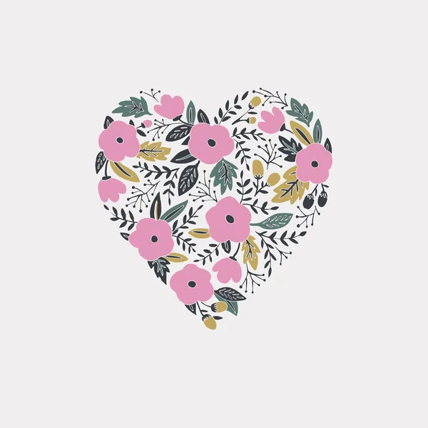 Coeur floral vintage design — Image vectorielle