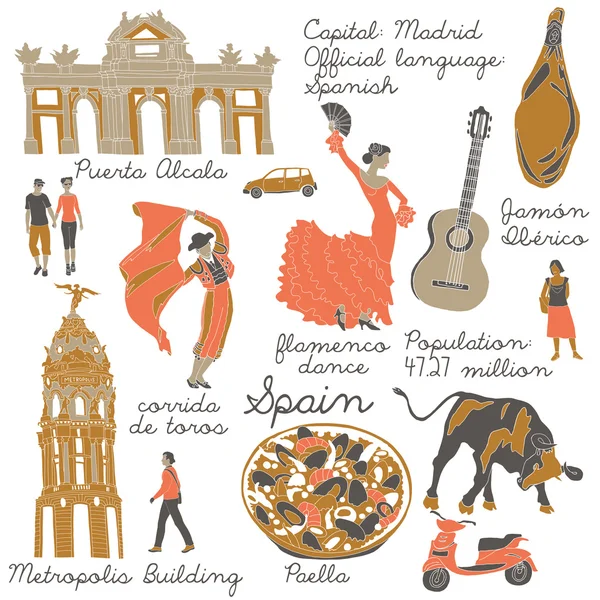 Spagna, simboli e simboli — Vettoriale Stock