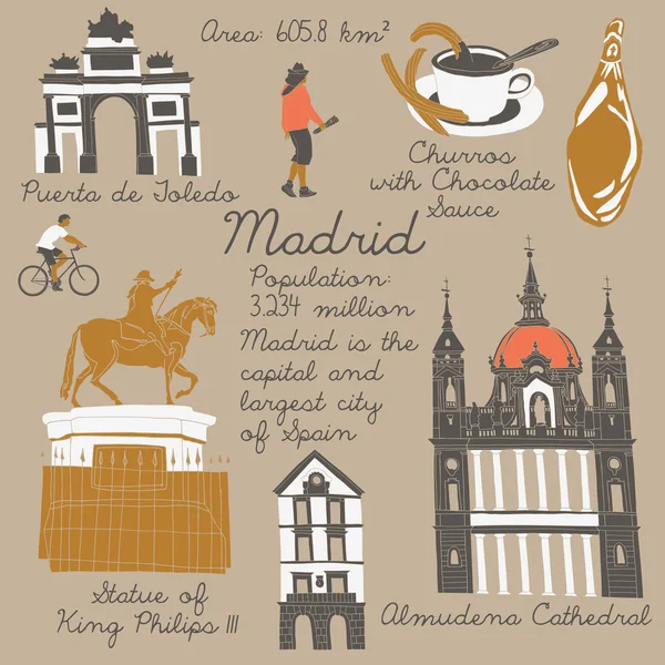 Мадрид достопримечательности и памятники — стоковый вектор
