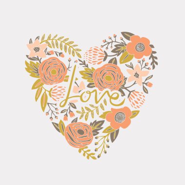 Vintage çiçek kalp tasarımı