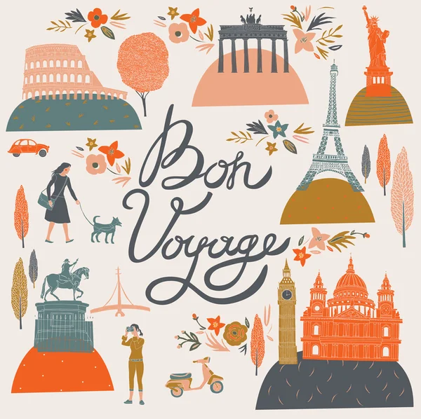 Bon Voyage Diseño de impresión — Vector de stock