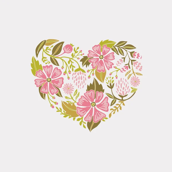 Coeur floral vintage design — Image vectorielle