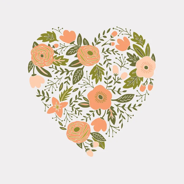 Coeur floral vintage design — Image vectorielle