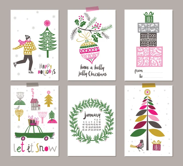 Collection de 6 modèles de cartes de Noël — Image vectorielle