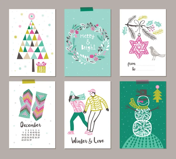 Colección de 6 plantillas de tarjetas de Navidad — Vector de stock