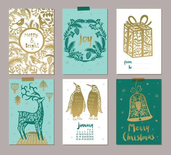 Colección de 6 plantillas de tarjetas de Navidad — Vector de stock