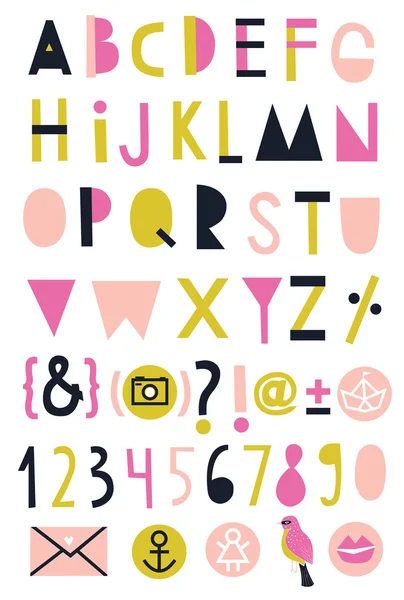 Alphabet, chiffres et symboles — Image vectorielle