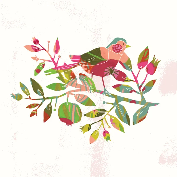 Söt fågel på Blossom gren — Stock vektor