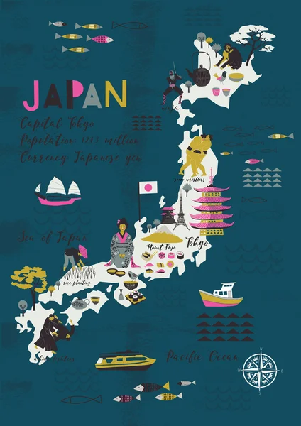 Cartoon kaart van Japan — Stockvector