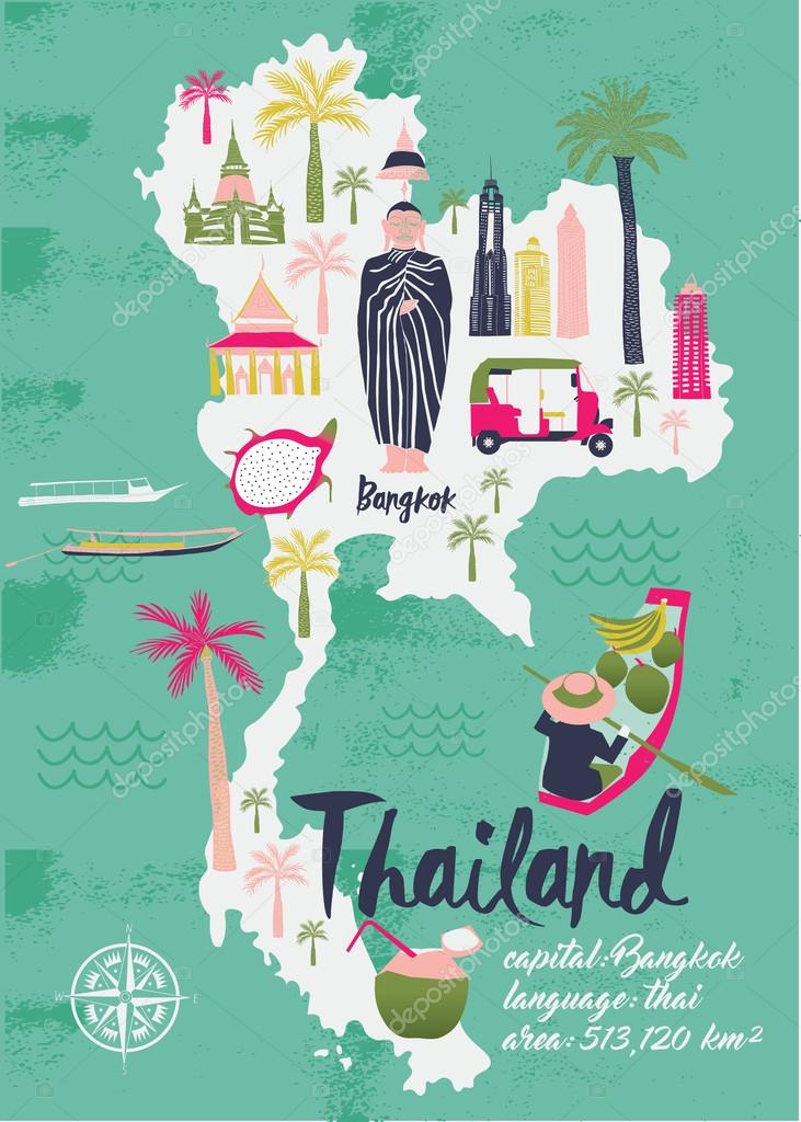 Cartoon Map of Thailand
