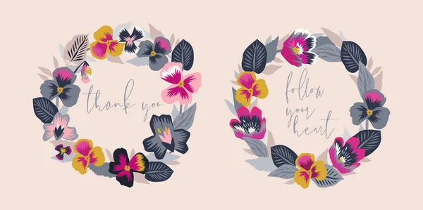 Tack Och Följ Ditt Hjärta Blommiga Kransar Utskriftsdesign Stockillustration