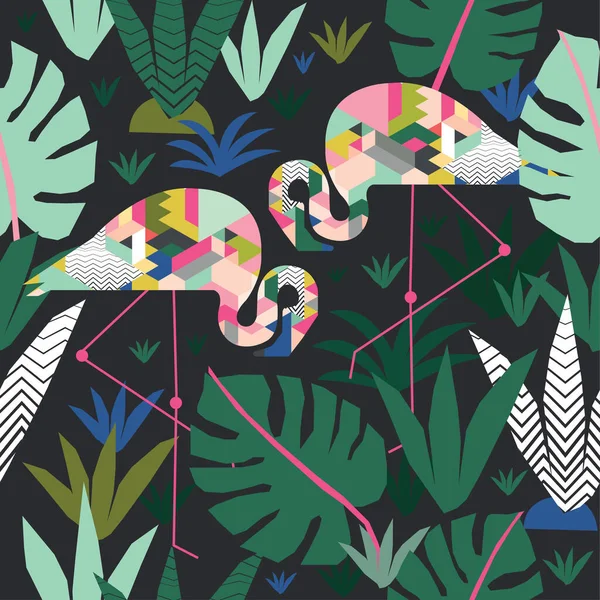 Flamingo Palmbomen Naadloos Patroon Illustratie Voor Design Keuken Menu Textiel Rechtenvrije Stockvectors