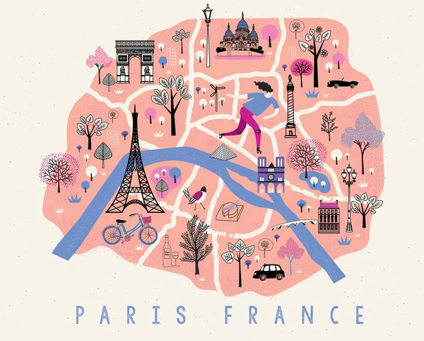 Cartoon Map Paris Legend Icons Print Design Royalty Free Stock Illustrations