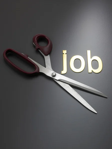 Scissors cutting word job — Stock Photo, Image