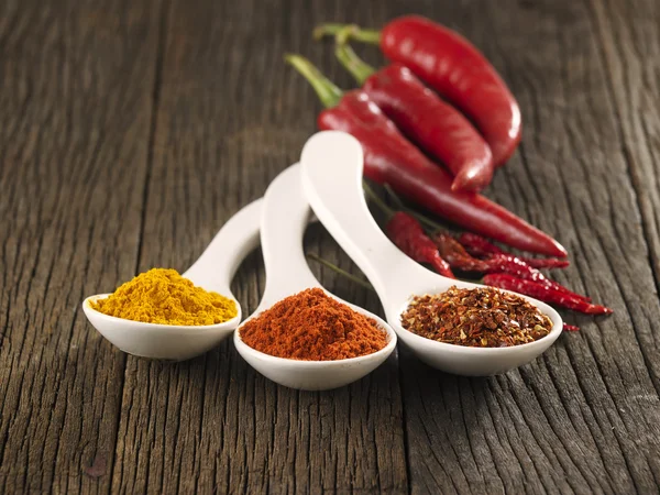 chili powder in spoons