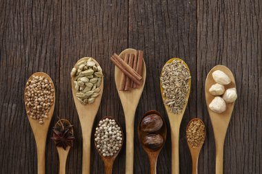 Kaşık içinde çeşitli baharatlar