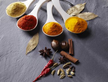 Kaşık içinde çeşitli baharatlar