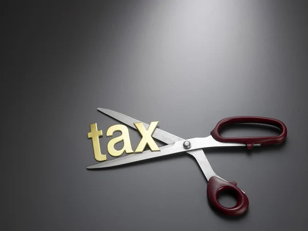 Scissors cutting tax word
