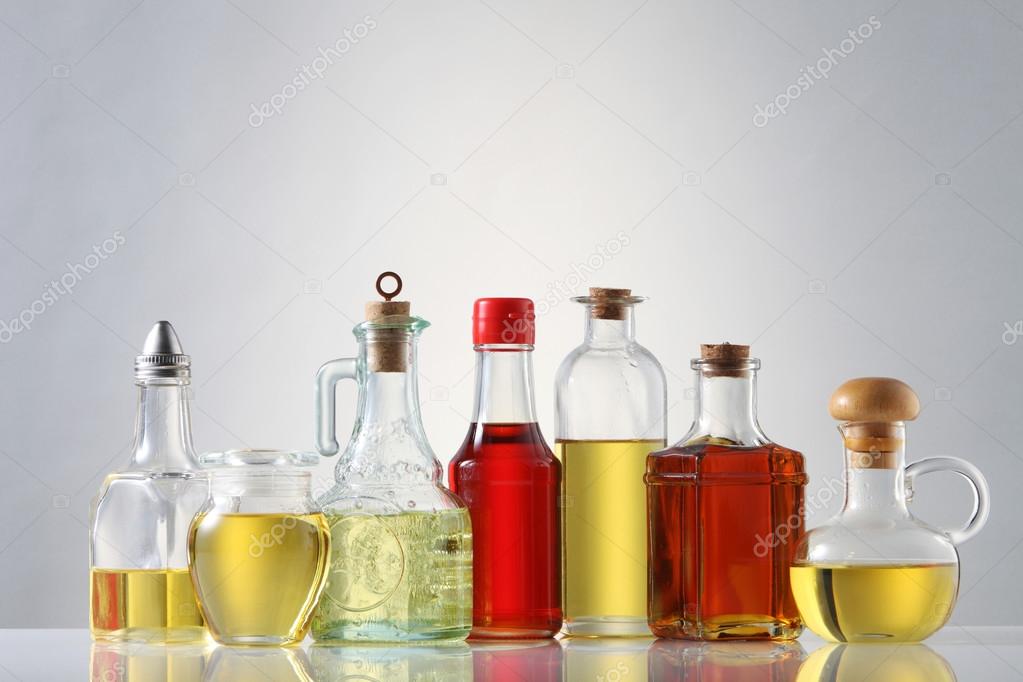 Assortment of oil in bottles