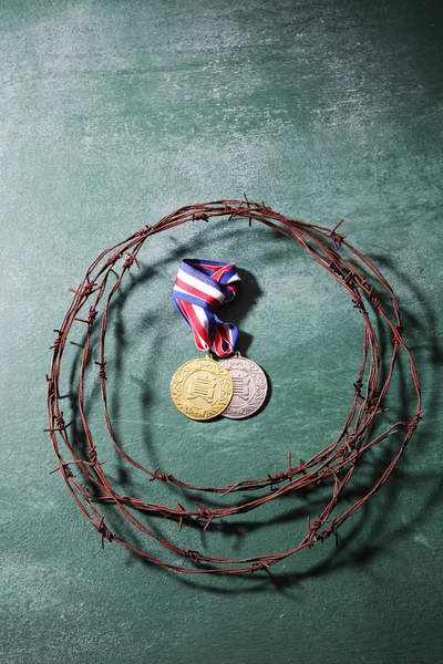 Μετάλλιο περιτριγυρισμένο από συρματόπλεγμα — Φωτογραφία Αρχείου