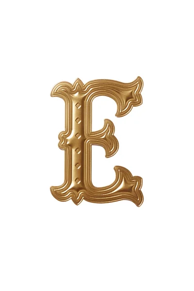 Złoty alfabet litery e — Zdjęcie stockowe