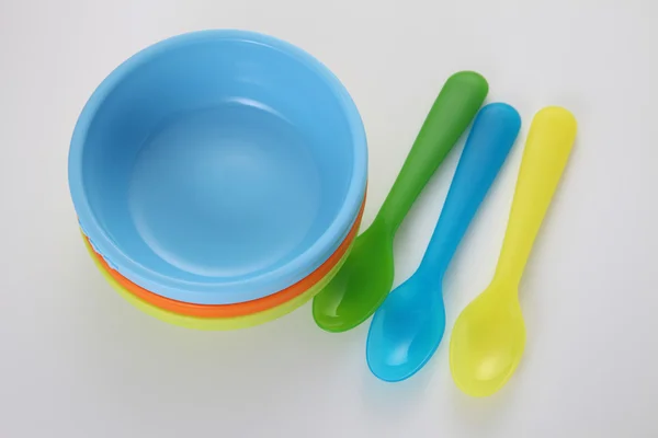 Color plastic bowls — Stock Photo, Image