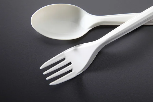 Forchetta e cucchiaio di plastica — Foto Stock