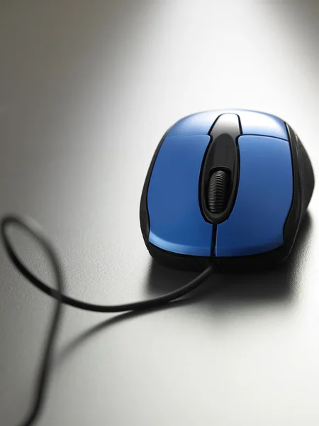 Μπλε χρώμα συνδεμένο με καλώδιο ποντίκι — Φωτογραφία Αρχείου
