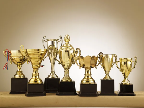 Grupo de troféus na mesa — Fotografia de Stock