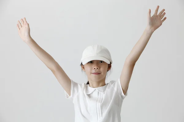 Chica china con las manos arriba —  Fotos de Stock