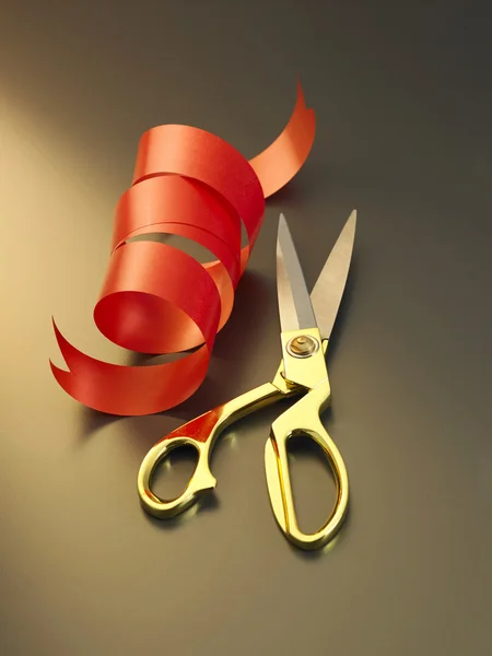 Red ribbon ang scissors — Stock Photo, Image