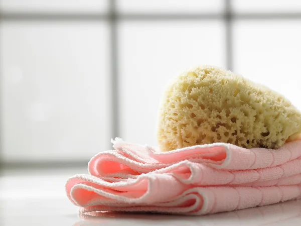 Sponge on top of the towel — Stock Photo, Image