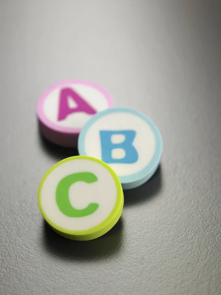 A b c printed on eraser — Stock Photo, Image