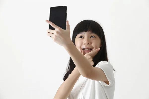Čínská holka dělat selfie — Stock fotografie